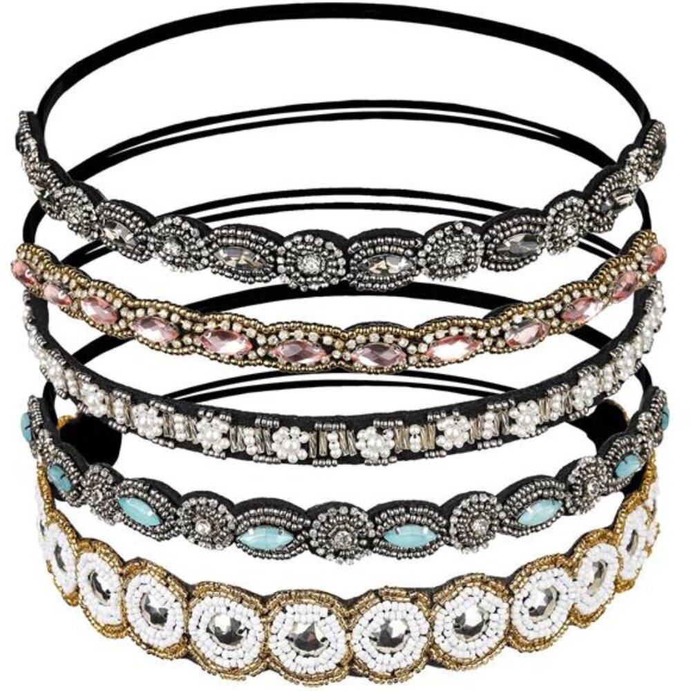 5pcs Hairbands for Women, 5 Rhinestone Beaded Headbands, Head Bands for Women's